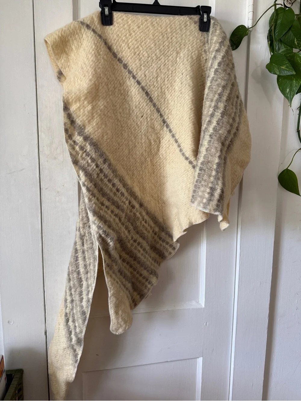 Neutral Striped Knit Shawl scarf  - Cream and Gray Alatoss Icewool